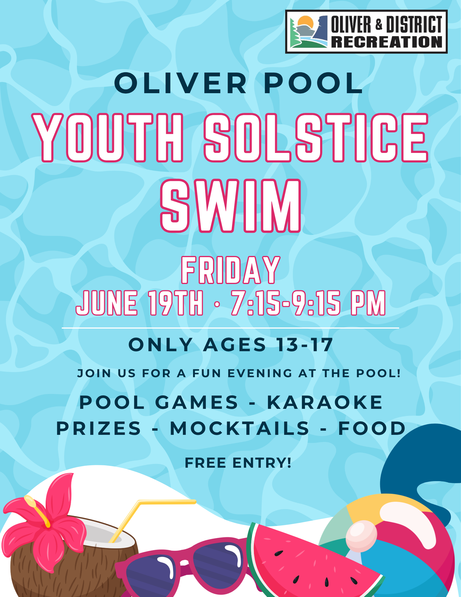 youth free swim friday june 19 7:15-9:15pm ages 13-17